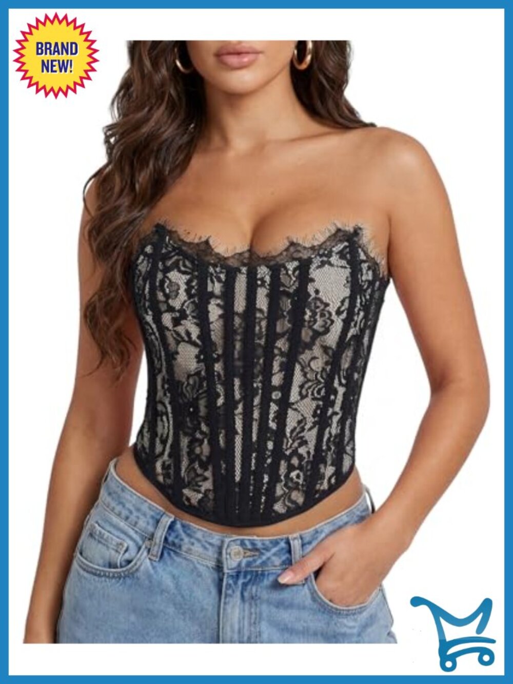 Lace Corset Top Bustier Boned Overbust Shapewear Women's Lace-Up Formal Party